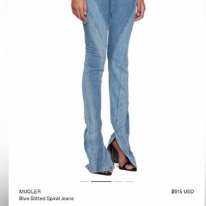 WORN ONCE! MUGLER Spiral Blue Contrast Slitted AnkleStretch Jean Size 42 US-8/10